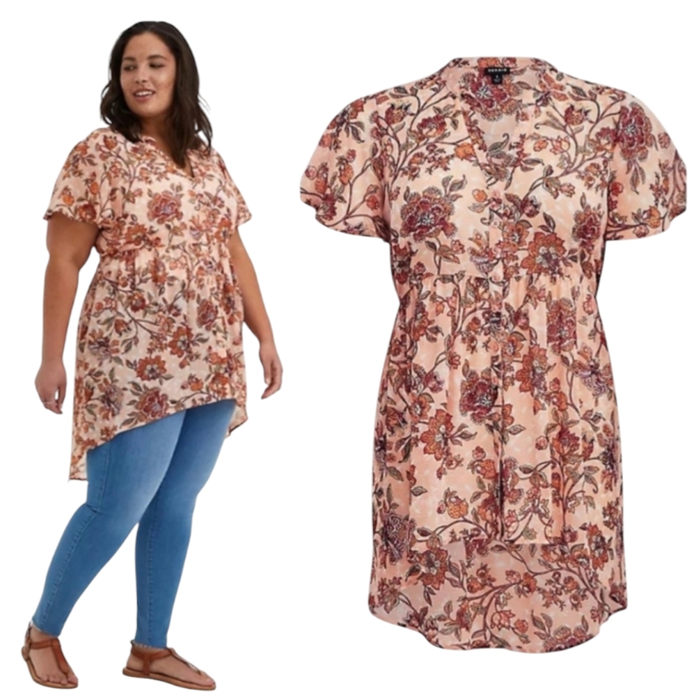 Torrid Lexie Babydoll Top Chiffon Floral V-NECK 3X